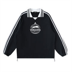 Contrast Striped Lapel Collar Sweatshirt